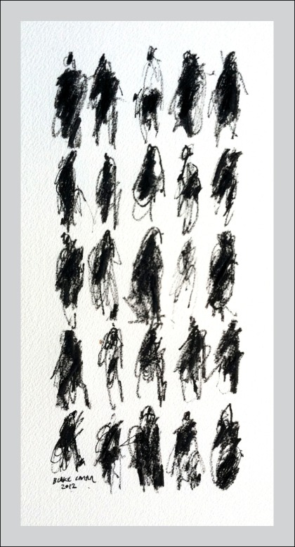 25 Pedestrians IV, 2012, ink on paper, 12 x 6 inches FOR WEB