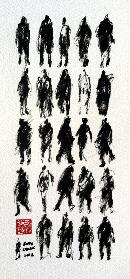 2012 - 25 Pedestrians V, 12x6 inches, ink on paper - FOR WEB