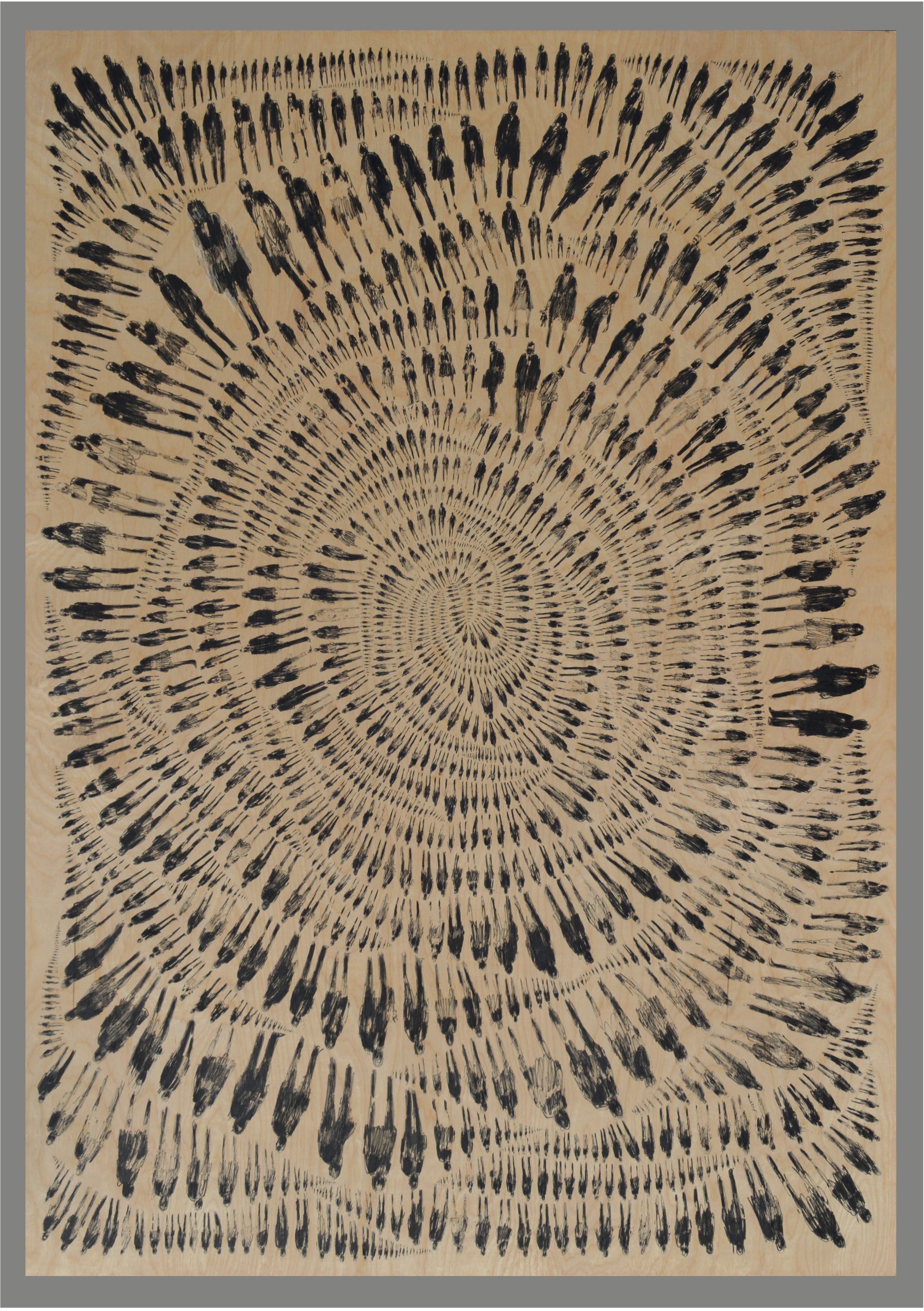2016 - 1,974 Pedestrians (Rose), ink on wood panel, 42x60 inches