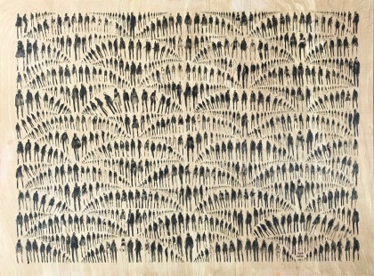 1,597 of Us (Scales), ink on wood panel, 48x36 inches