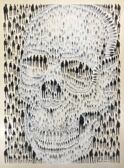1,777 of Us (Skull), ink and acrylic on wood panel, 36x48 inches