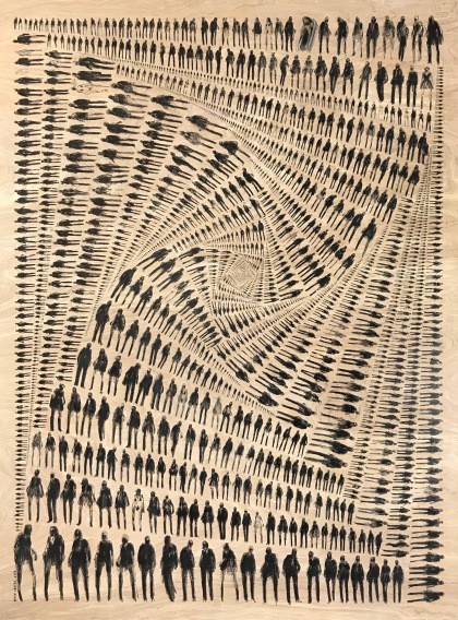 2,459 of Us (Gator), ink on wood panel, 36x48 inches